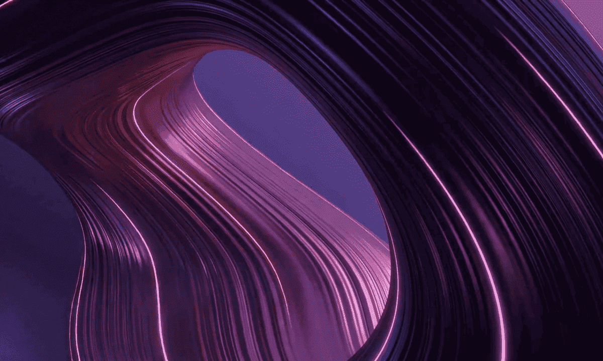 Circular shape made of red and purple lines, on a purple background