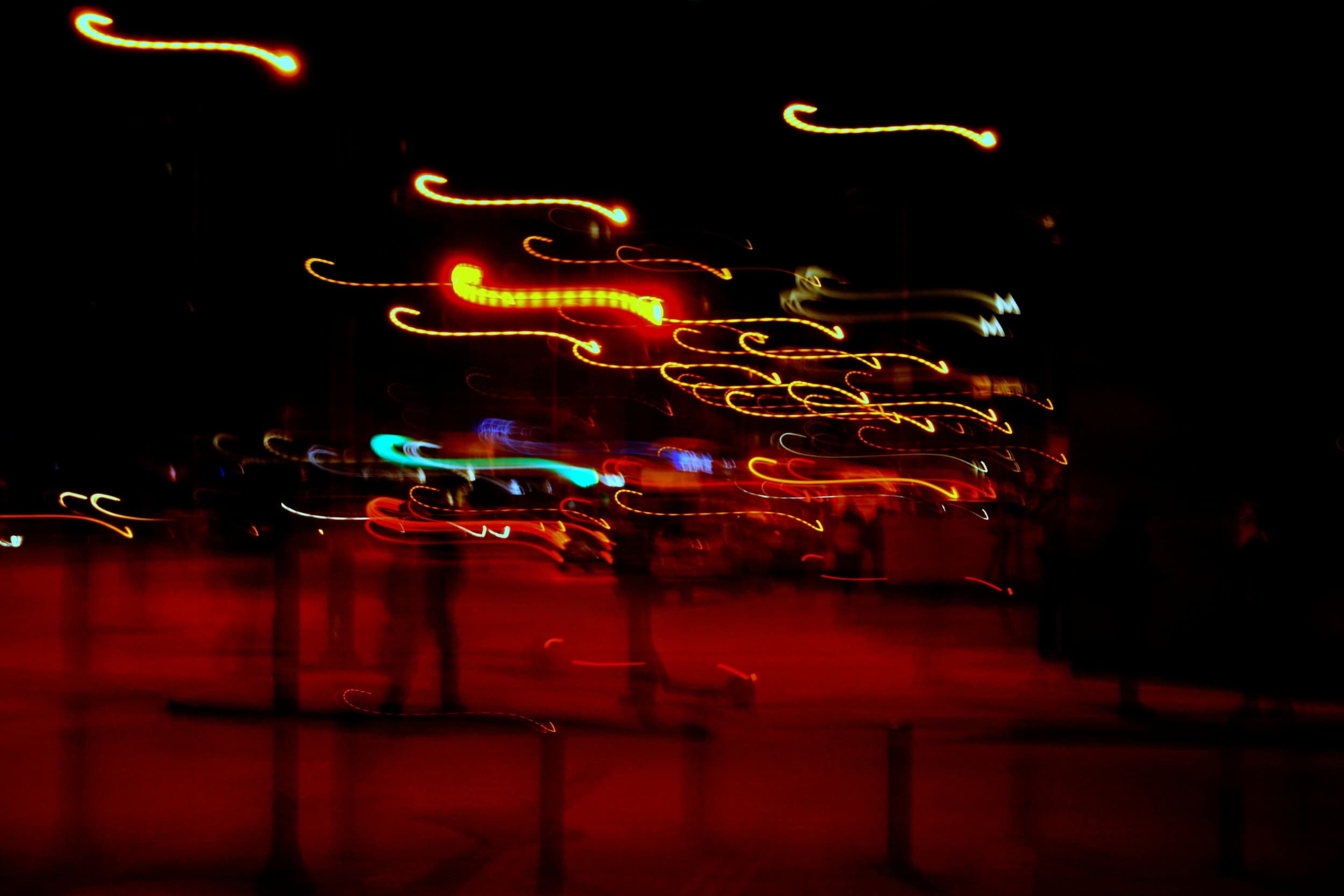 this is an image of blurry city at night